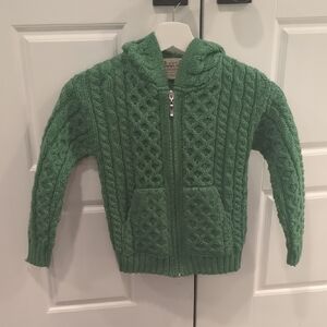 Kids' 100% Merino Wool Green Cable Knit Sweater